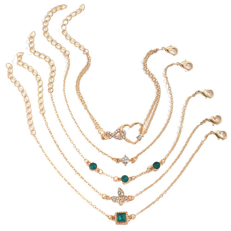 bohemian 5pc green crystal bracelets jewelry set