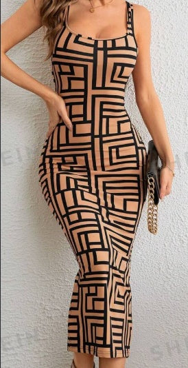 Allover Geo Print Bodycon Tank Dress