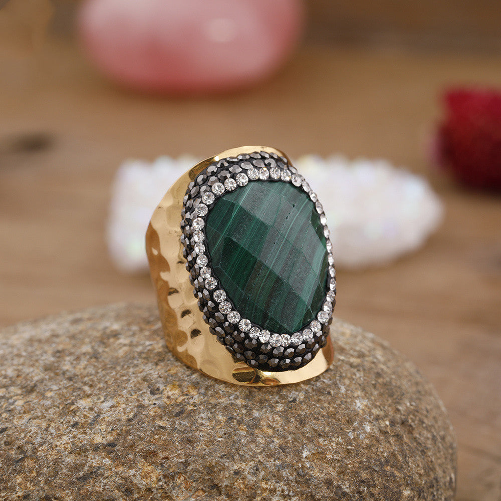 Women Rhinestone Natural Turquoise Ring Jewelry