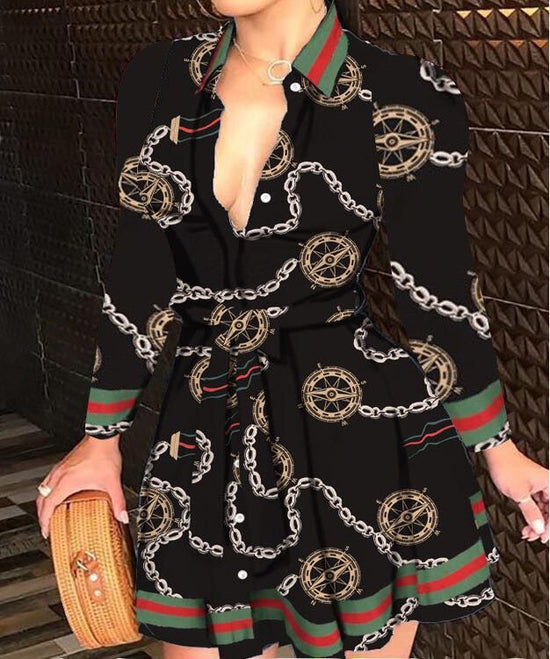 Sexy V-Neck Lace Dress – Printed European & American Style