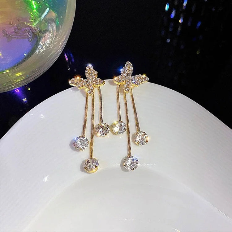 Fashion Jewelry Shiny Butterfly Rhinestone Drop Dangle Earrings 
