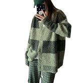 Slim Green Plaid Contrast Knit Women