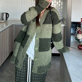 Slim Green Plaid Contrast Knit Women