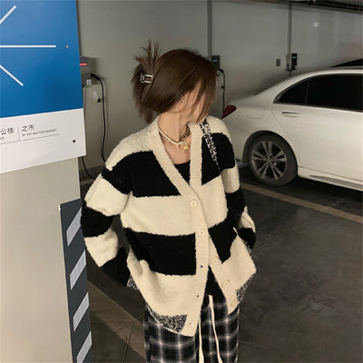 Slim Green Plaid Contrast Knit Women