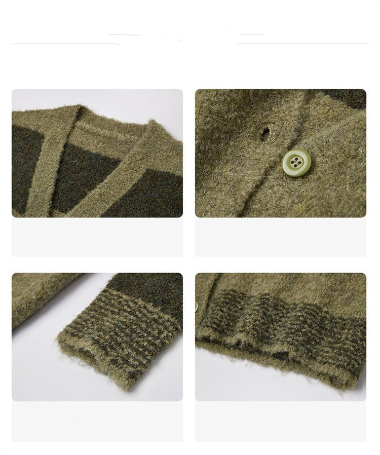 Slim Green Plaid Contrast Knit Women