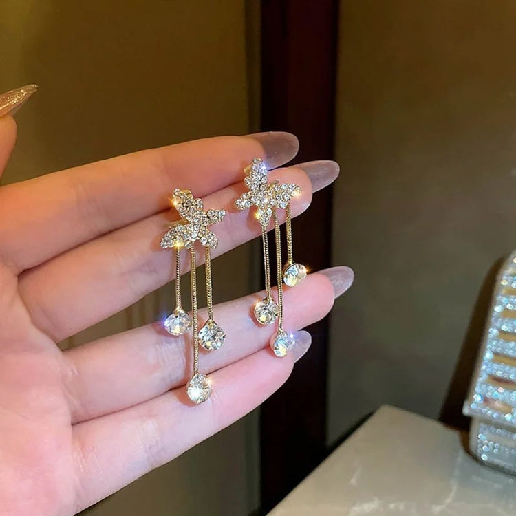 Fashion Jewelry Shiny Butterfly Rhinestone Drop Dangle Earrings 