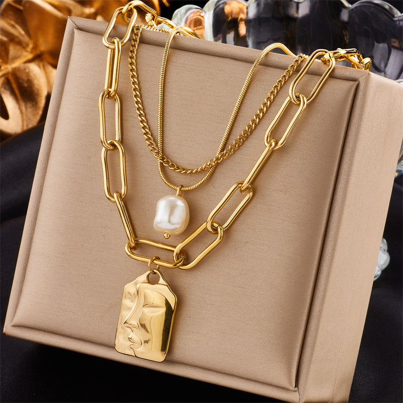 fashion jewelry layered face portrait chain choker necklace