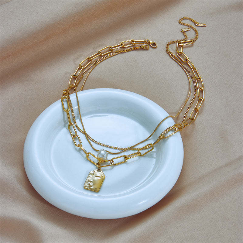 fashion jewelry layered face portrait chain choker necklace