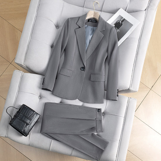 Elegant Senior Gray Business Suit for Women