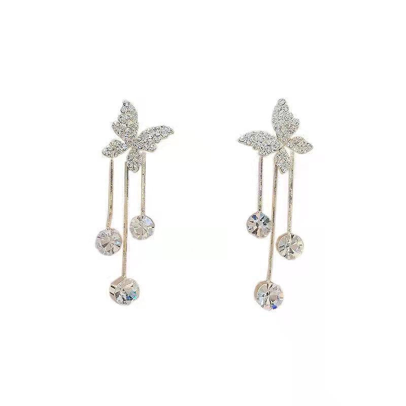 Fashion Jewelry Shiny Butterfly Rhinestone Drop Dangle Earrings 