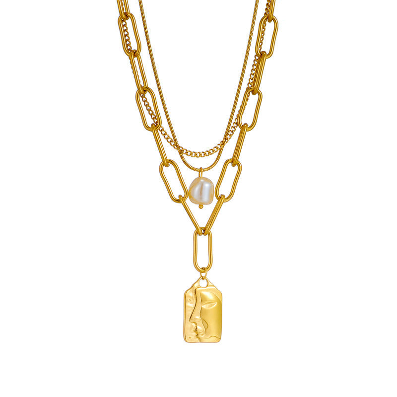 fashion jewelry layered face portrait chain choker necklace
