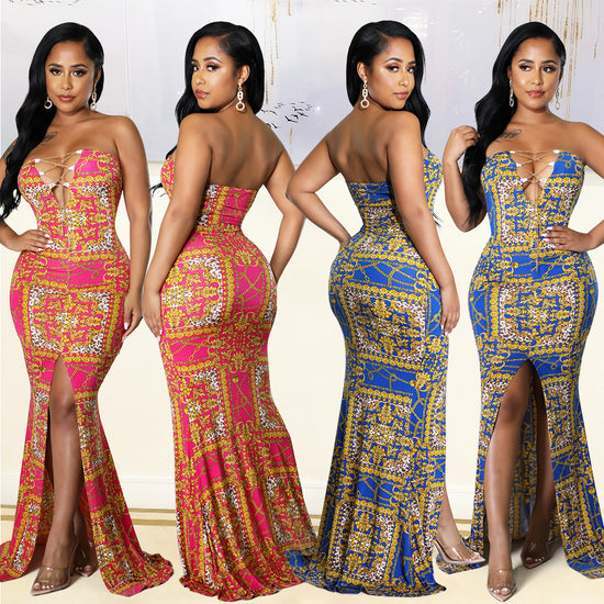 Elegant Floor-Length Wrapped Chest Dress