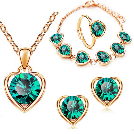 Crystal Heart Jewelry Set – Necklace, Earrings, Ring & Bracelet