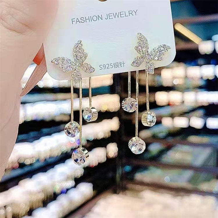 Fashion Jewelry Shiny Butterfly Rhinestone Drop Dangle Earrings 