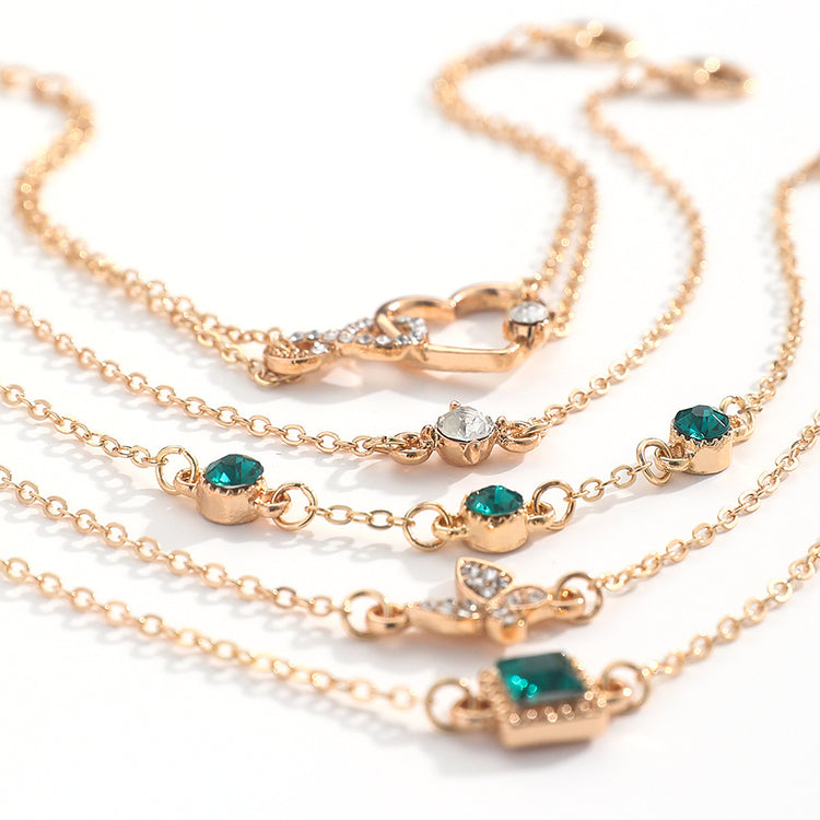 bohemian 5pc green crystal bracelets jewelry set