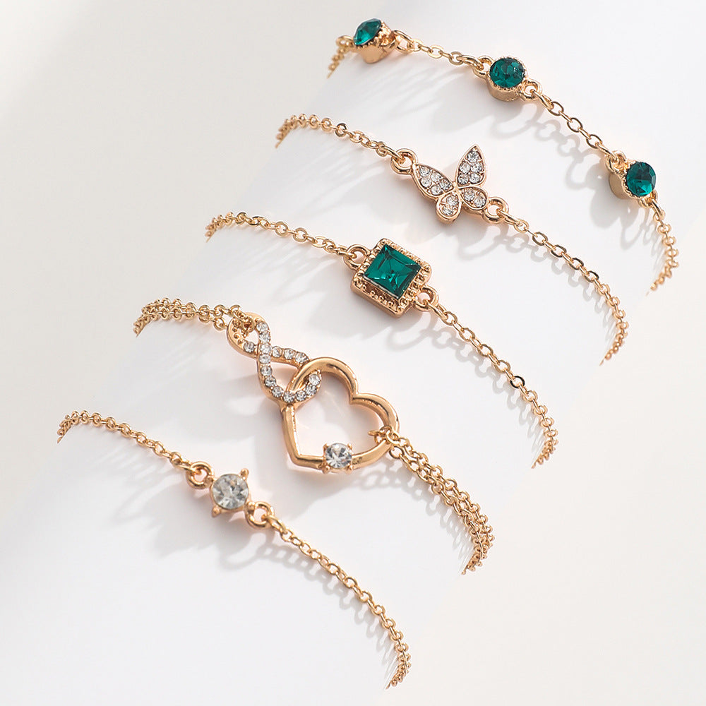 bohemian 5pc green crystal bracelets jewelry set