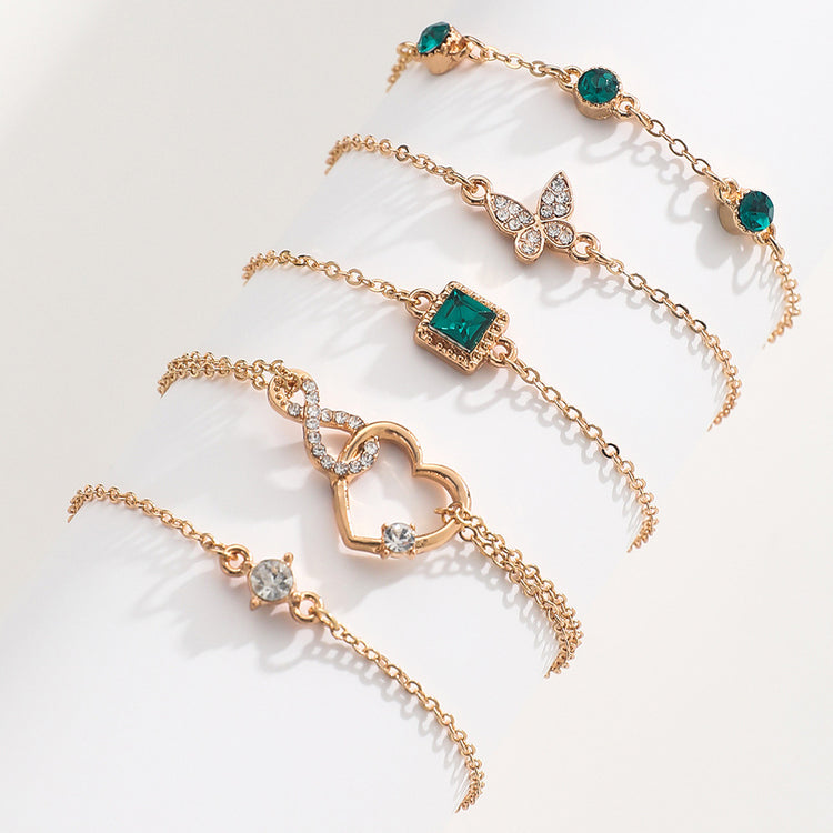 bohemian 5pc green crystal bracelets jewelry set