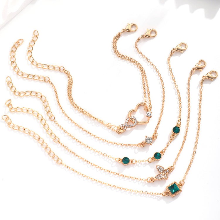 bohemian 5pc green crystal bracelets jewelry set