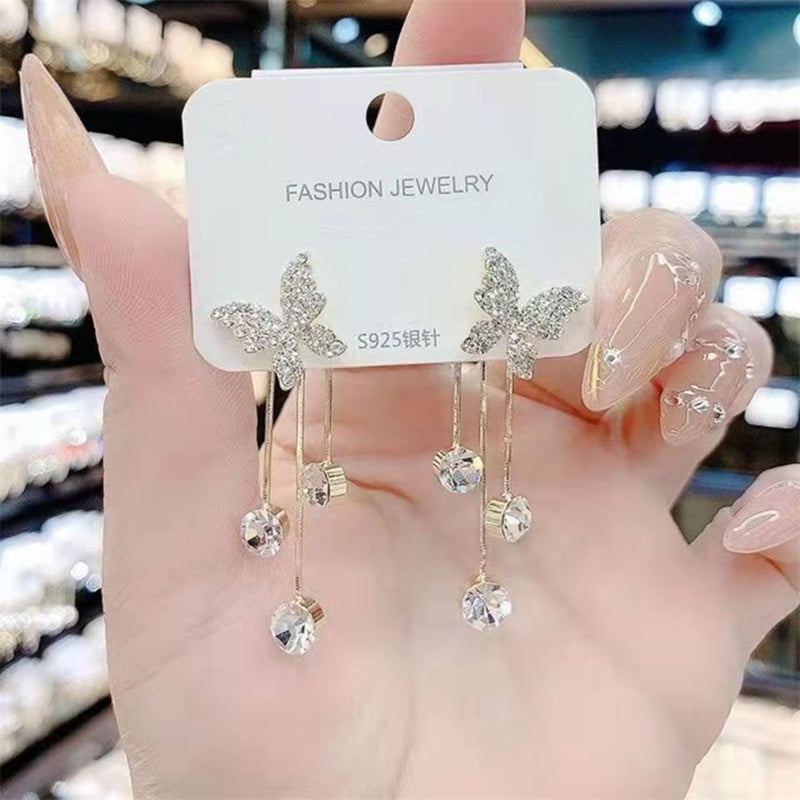 Fashion Jewelry Shiny Butterfly Rhinestone Drop Dangle Earrings 