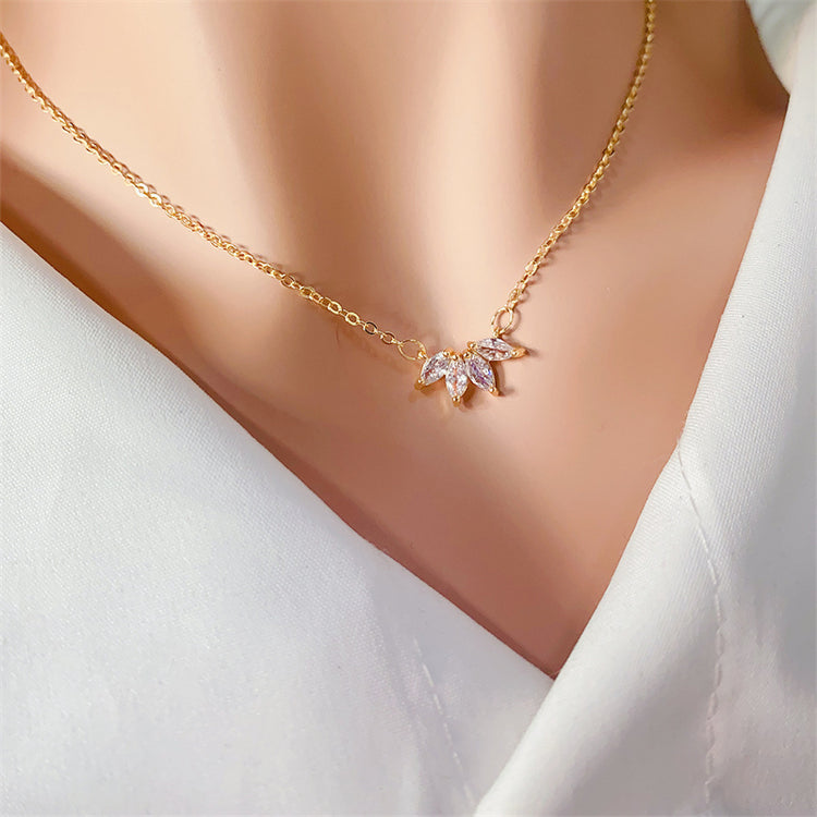 Women Girls Lotus Flower Pendant Necklace 