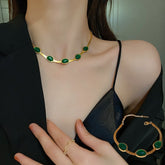 Fashion Jewelry Green Stone Crytal Snake Chain Multilayer Necklace