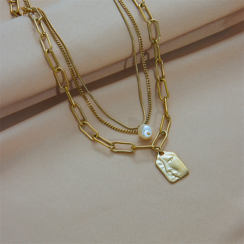 fashion jewelry layered face portrait chain choker necklace