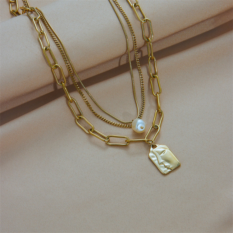fashion jewelry layered face portrait chain choker necklace